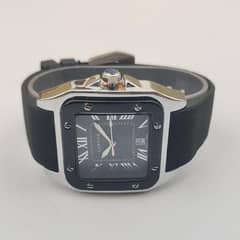 Men's Water Resistant Quartz Watch - 1Pc Black Square Dial With Rubber