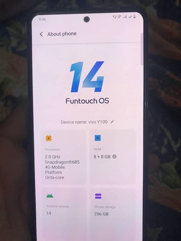 Vivo Y 100 256 Gb Funtouch 14 OS box not available 1