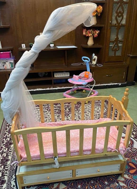 Baby cot + swing, wooden, used, good condition 0