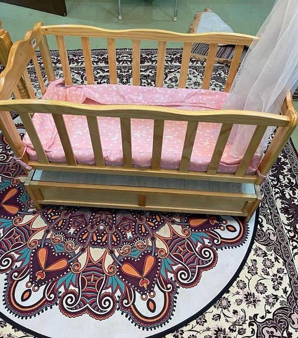 Baby cot + swing, wooden, used, good condition 1