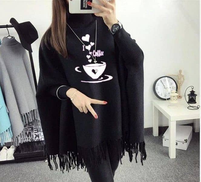 Ladies Fleece Printed Poncho 2