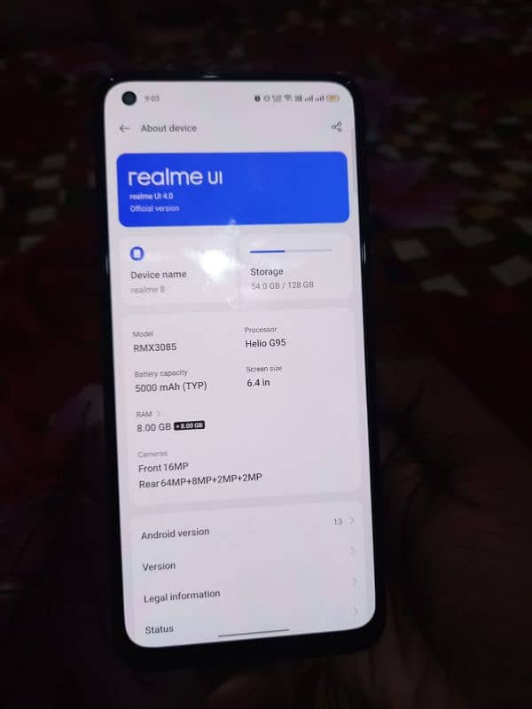 Realme 8 ( 8+8 & 128GB) with box & charger 10 by 10 condition 7