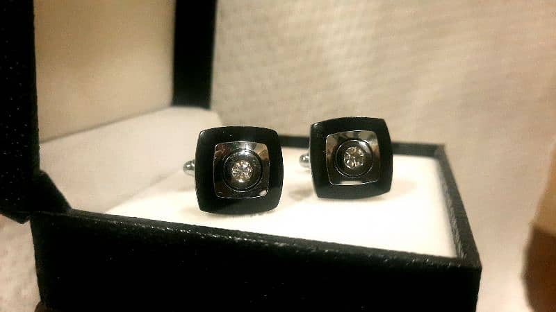 Square Cufflinks White Stones 3