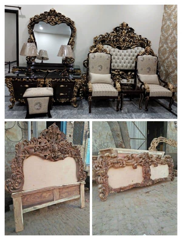 Pure solid wood Chinioti king bedroom set 4