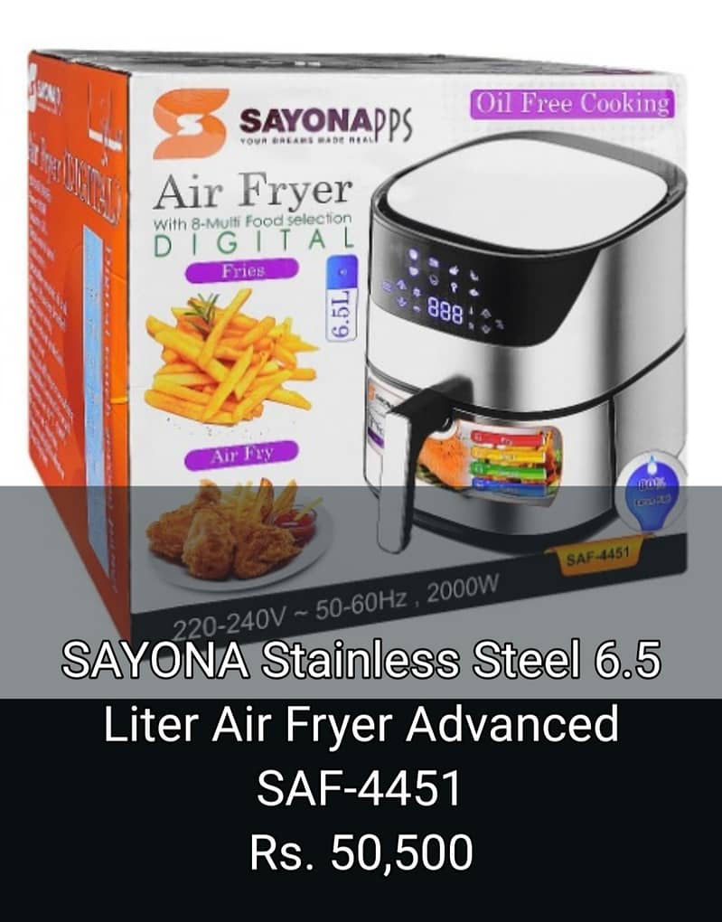 Sayona Stainless Steel 6.5 Litre Air Fryer Advanced SAF-4451 Rs 50,50 0