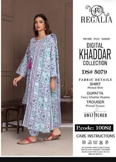 3 Pcs Women Unstitched khaddar Printed Suit