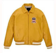 Men's Mustard Real Bomber American Flight Icon Jacket Real Leather