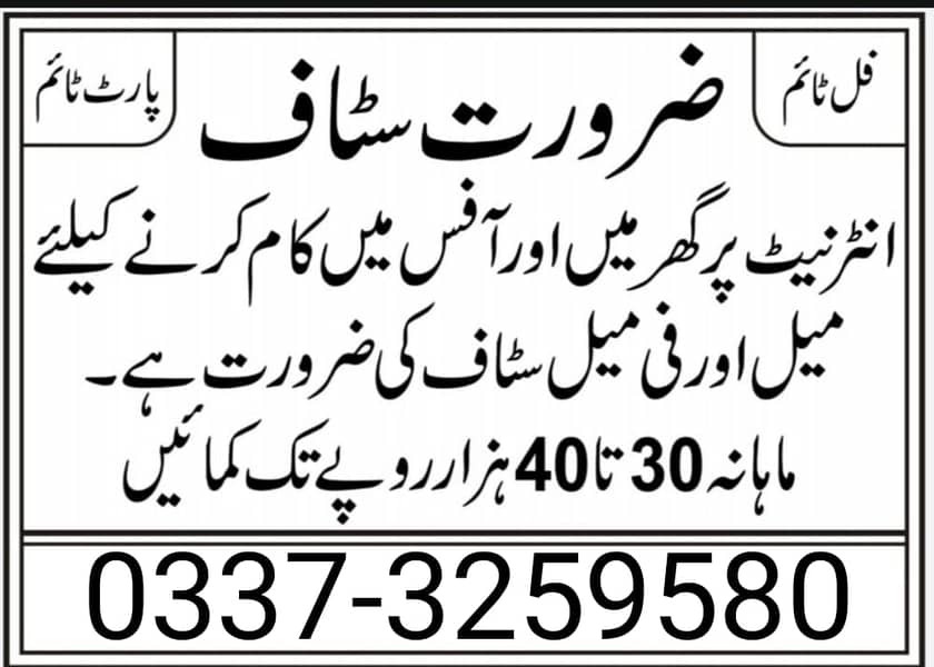 Male&Female job offer Apply Now waatt,s 03373259580 0