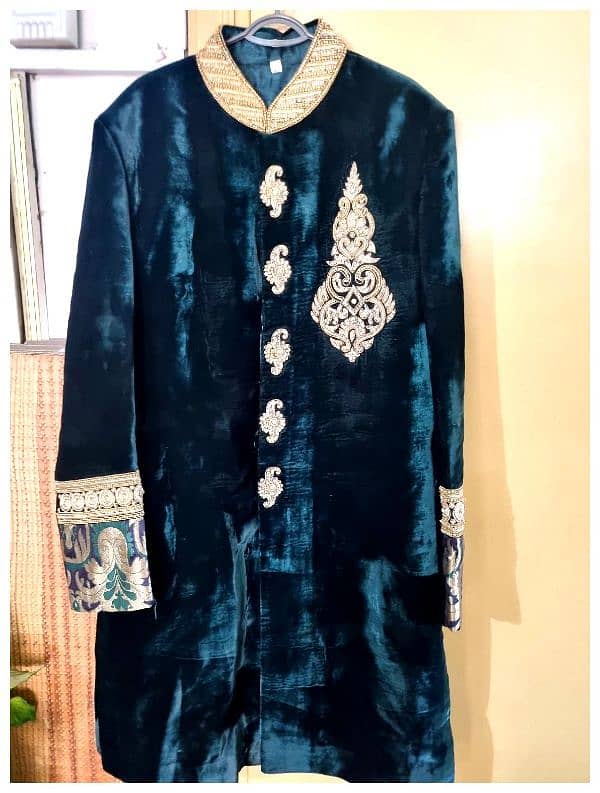 Green velvet shirwani available urgent sale 0