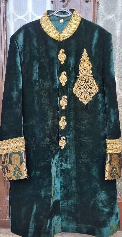 Green velvet shirwani available urgent sale 3