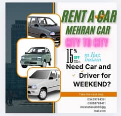 Rent a car Mehran car 2018 model 4 to 5 parasan people