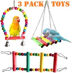 Parrot Bird toys wooden stand perches cage everything