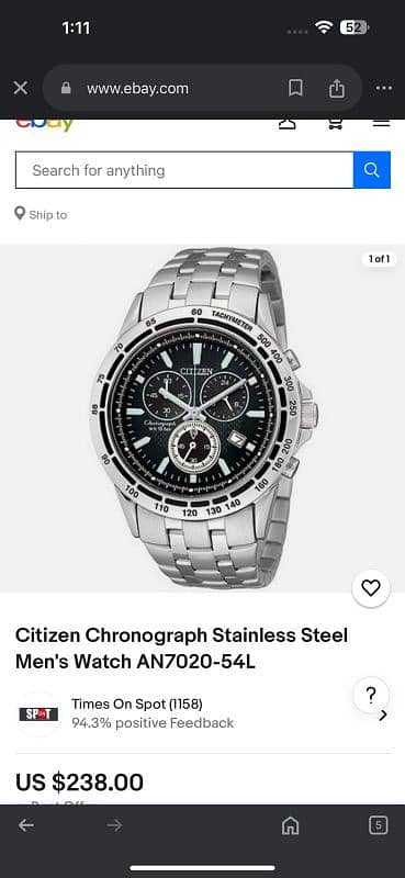 Citizen Chronograph Staninless Steel Man,s watch 10