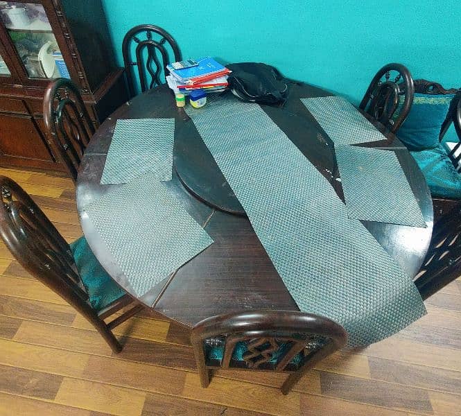 Big round wooden dining table with 6 chairs 3