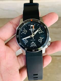 Nixon SWISS Ranger GMT 1 Jewel Dual Time Watch 44mm Black/Steel 9/10