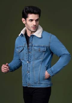 (BLUE MENS) SlimFit  FurCollar DenimJacket