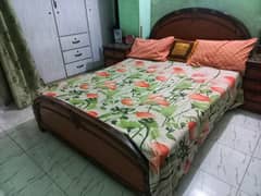 Queen Bed with Mattress, Dressing Table and 1 Side Table