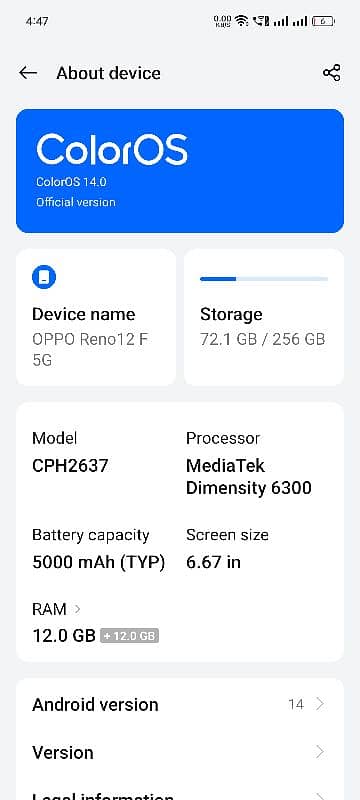 Oppo Reno 12F 5G 256GB - 12GB+12GB Exteneded RAM 6