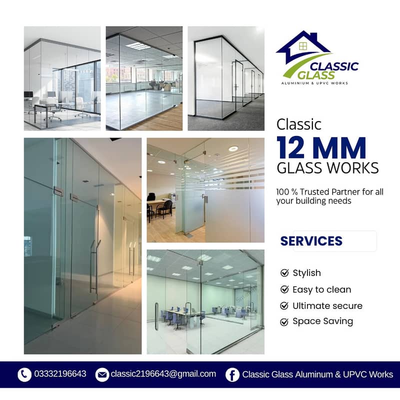 12 m. m glass doors/Office glass partition work/glass cabine 0