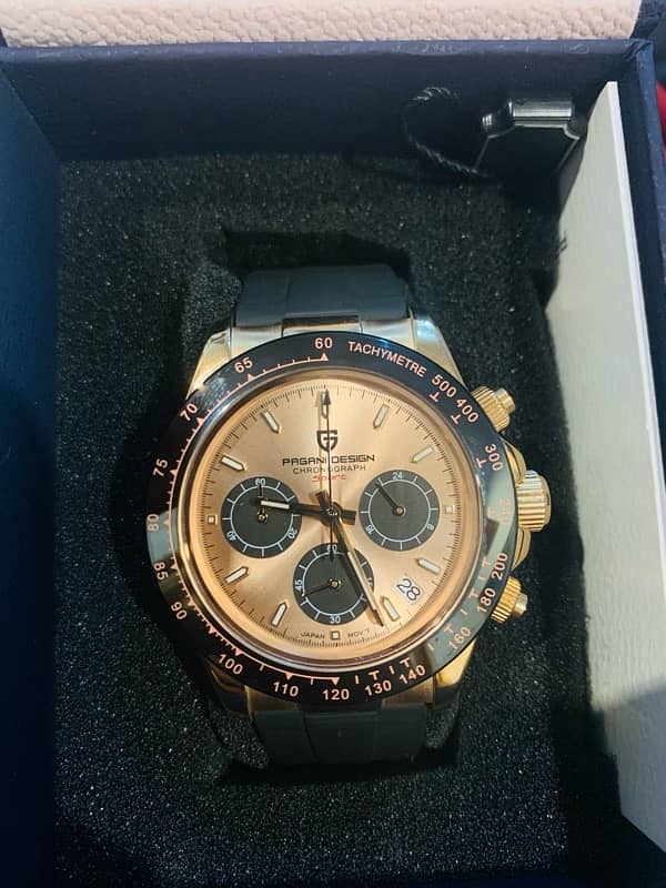 Pagani Design Chronograph Watch In Rose Gold | Rubber Strap 1