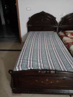 2 x Wooden Beds, 2 x Molty Ortho Mattresses & 1 x Side Table for Sale