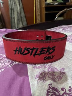 Hustlers Only weightlifting belt red suede leather waist 30-34