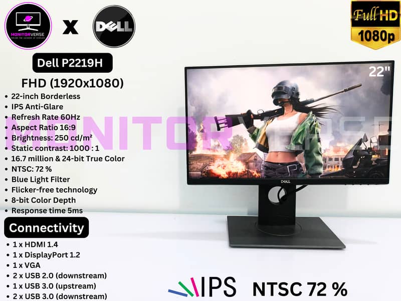 Dell HP 22inch IPS FULL HD 1080p Borderless Gaming LED LCD Monitor 1