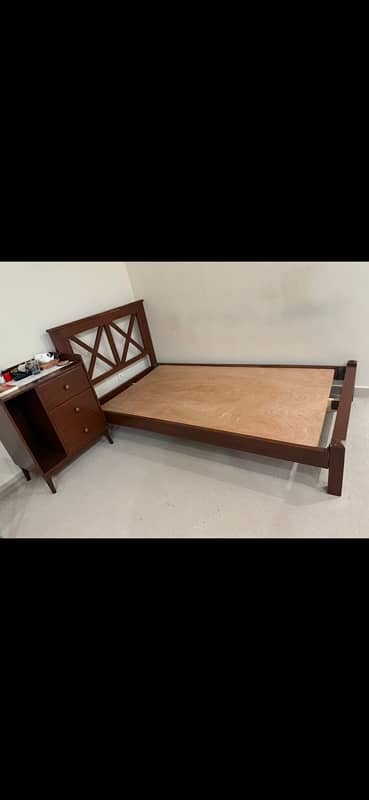 single bed with side table solid wood without matress 1