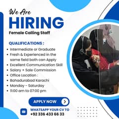 hiring female staff For calling(Domestic), job apply, bahadurabad job