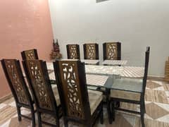 8 chairs  dining table with 12 mm laser cut mirror top