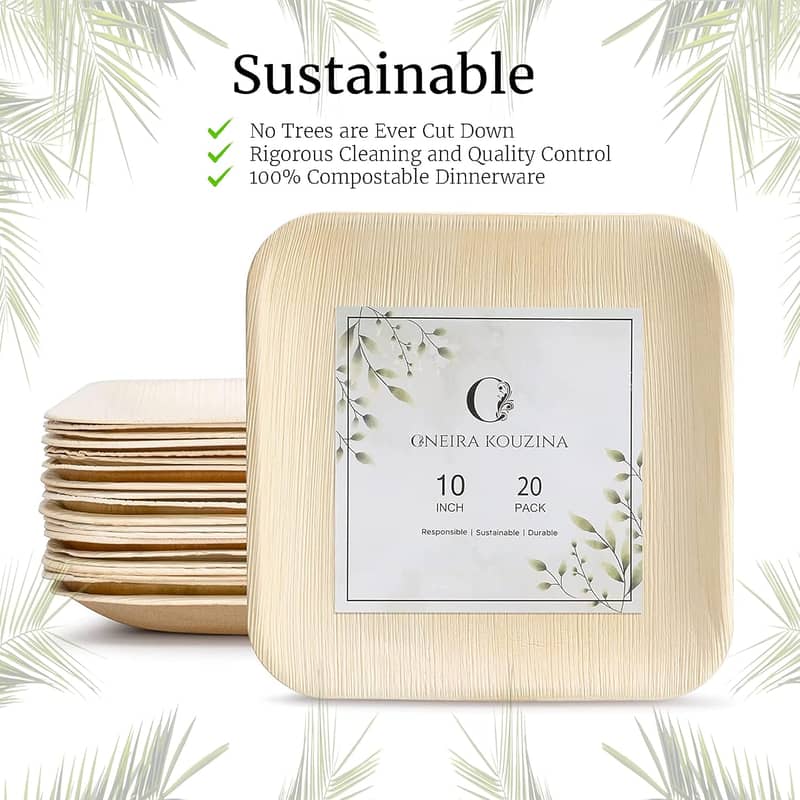 Premium Palm Leaf Plates 20 large, 10 inch square party pack (Amazon) 4