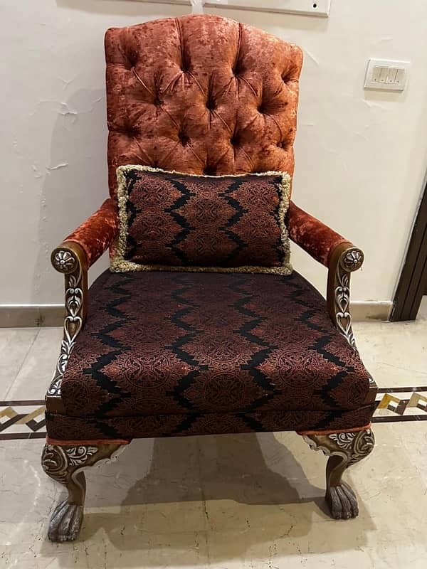 Orange Armchair with Cushion & wooden frame- sold as a Pair 1