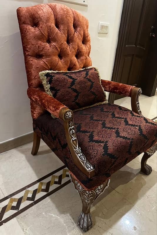 Orange Armchair with Cushion & wooden frame- sold as a Pair 2