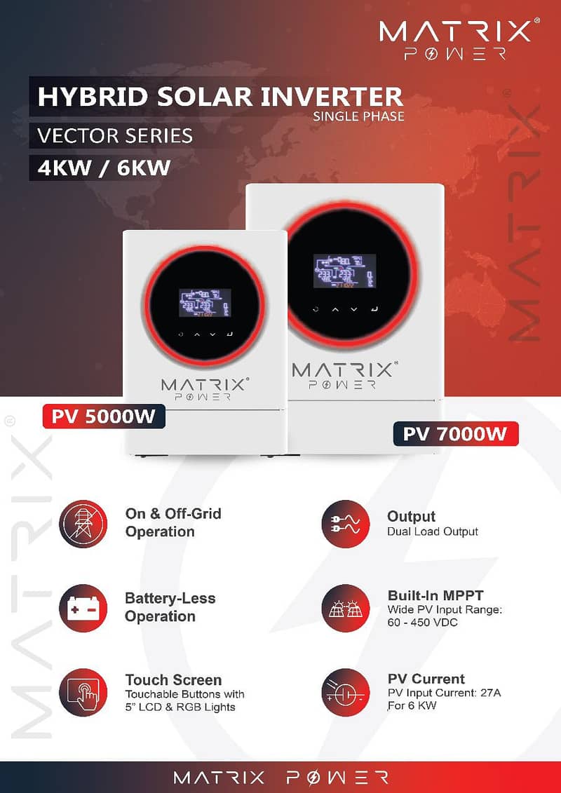 Matrix 6 KW Hybrid Solar Inverter , PV 7000 w , Installation 0