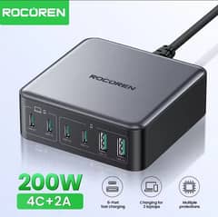 Rocoren 200W & 160W 6 ports GaN Fast Charger Desktop Charger Portable