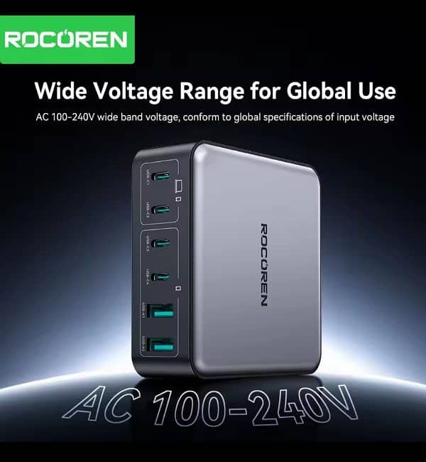 Rocoren 200W & 160W 6 ports GaN Fast Charger Desktop Charger Portable 3