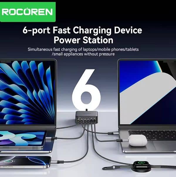 Rocoren 200W & 160W 6 ports GaN Fast Charger Desktop Charger Portable 4