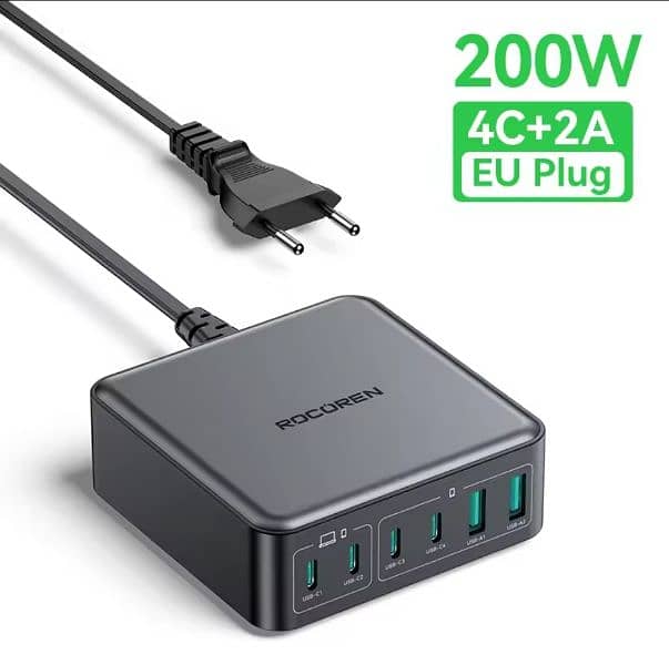 Rocoren 200W & 160W 6 ports GaN Fast Charger Desktop Charger Portable 9