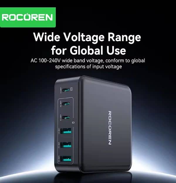 Rocoren 200W & 160W 6 ports GaN Fast Charger Desktop Charger Portable 12