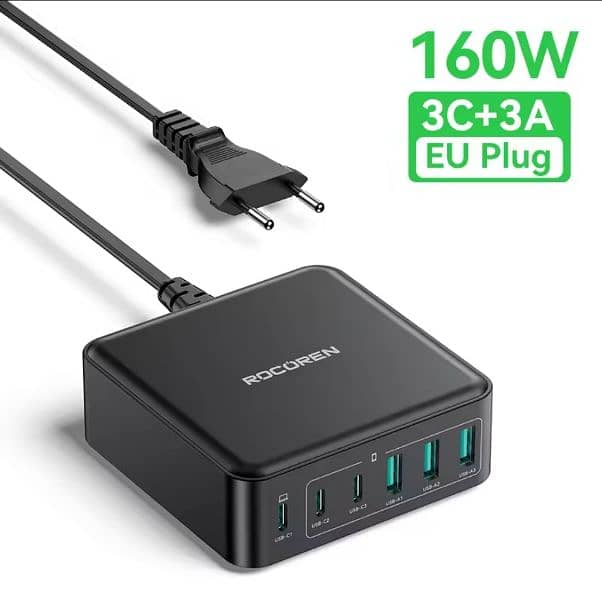 Rocoren 200W & 160W 6 ports GaN Fast Charger Desktop Charger Portable 18