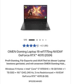 Hp omen for sale, bought in germany, no brganing allowed.