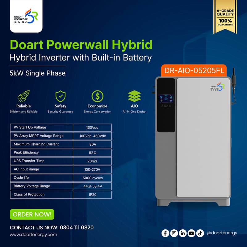 Doart 5kW Powerwall Hybrid Inverter with built-in Lithium-ion Battery 2