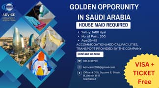 Maid Jobs in Suadia with free visa and ticket