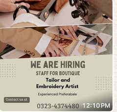 Tailor | Embroidery Expert | Jobs | Male Staff | Urgent Hiring