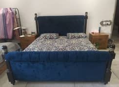 Solid Wooden Bed Blue Velvet  Modern Cross Stitch Forsale!