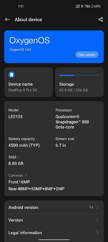 One plus 9 pro 5g 8 256 1