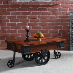 ACME Zibar Sheesham Wood Coffee Table with Wheels.