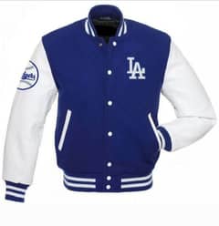 blue and white letterman jacket for men and women(Leather+wool)