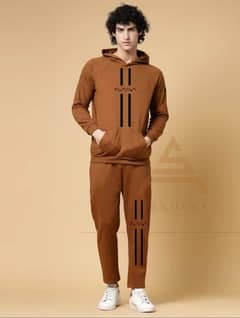 2 pcs men's fleece printed hoodie track suit