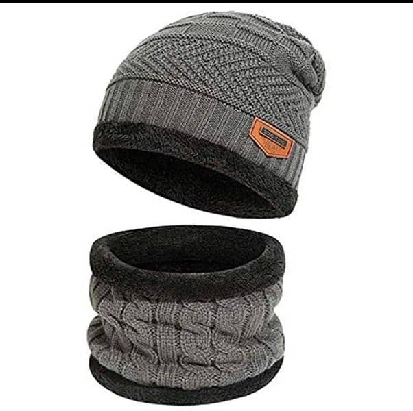 2pcs men's wool cap and neck warmer 3